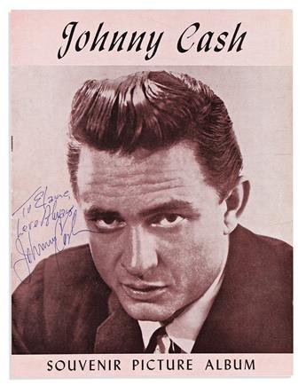 (MUSICIANS.) CASH, JOHNNY. Souvenir concert program Signed and Inscribed, "To Elaine, / Love Always / Johnny Cash," at middle left of f